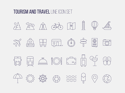 Tourism and travel icon set design flat flat design freelance graphic graphic design icon icon design icon set iconography illustration illustrator minimal outline pictogram pictogram set tourism travel vector