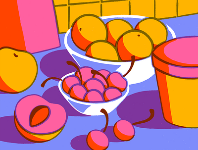 Time for dessert cherries fruit illustration oranges peaches procreate still life