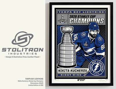 2020 Stanley Cup Champions-Kucherov Poster graphic design illustration limited edition nhl poster screenprint serigraph tampa bay lightning