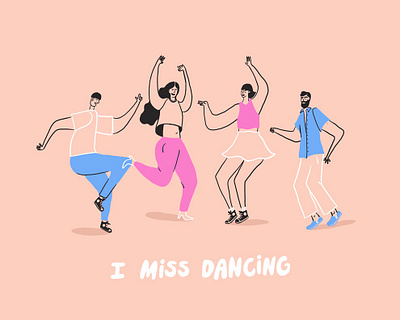 I Miss Dancing Personal Illustration blue celebration covid dancing design digital groove happy illustration illustration art illustration design modern people pink procreate woman designer woman illustrator