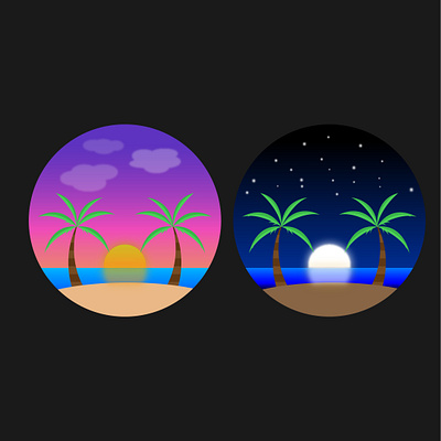 Beach Logos beach design illustration illustrator minimal moon night palm palm trees sea sunset sunset logo sunsets vector view