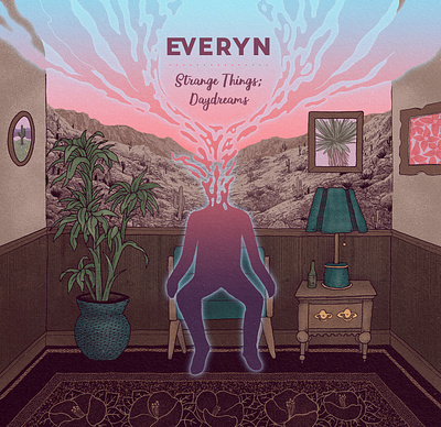 Everyn - Strange Things, Daydreams (cover art) album art band art cactus cover art desert everyn frame illustration life drawing music music art photoshop poster room silhouette surreal texture