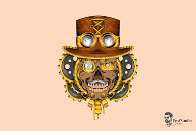 Skull Steampunk Premium Vector Illustration 💀 apparel awesome clockwork clothing fashion gear graphic hat head illustration mechanical poster premium punk skeleton skull steam steampunk t shirt vector