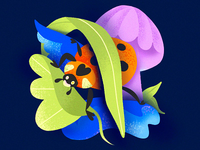 "L" = Ladybug alphabet animal bug character chiaroscuro children childrens book childrens illustration color contrast illustration ladybug leaves mushroom nature procreate series texture