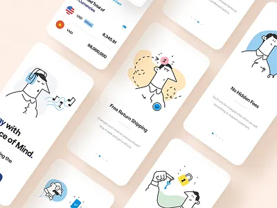 Paypal Mobile App card character clean illustration minimal minimal app mobile app onboarding onboarding screen pay payment payment app paypal product design shipping typography ui ui design ux ux design