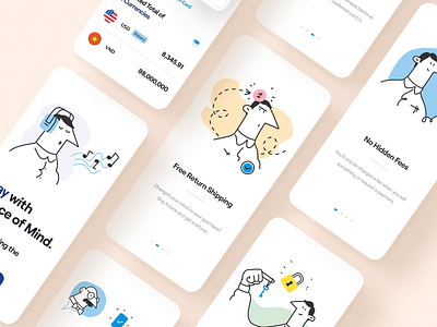 Paypal Mobile App card character clean illustration minimal minimal app mobile app onboarding onboarding screen pay payment payment app paypal product design shipping typography ui ui design ux ux design