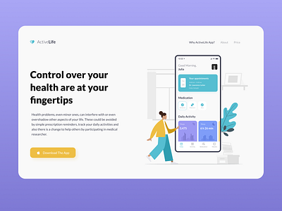 Landing page | ActiveLife App appointment calendar doctor health health app healthcare illustration interface landingpage medical medicine minimal