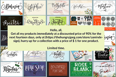 Discount all products 90% branding custom fonts elegant font font handwrittenfont illustration logo scriptfont typography website
