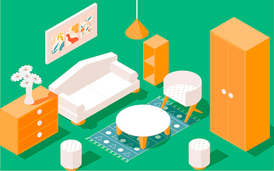 Sweet home carpet chair concept furniture illustration isometric illustration norway style poster room sofa table vector