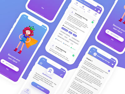 FicBloom reading app UI app design application illsutration purple gradient reading app ui uiux ux