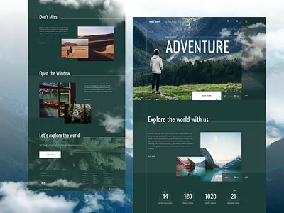 Landing page for travel agency adventure clouds desert design experience explore figma design forest inspiration interface lake landing mountain nature travel trip ui web website
