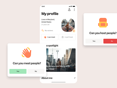 Member Profile account community friends friendship host meet meeting meetup member members minimal people profile profile card profile page travel app traveling trips ui design ux design