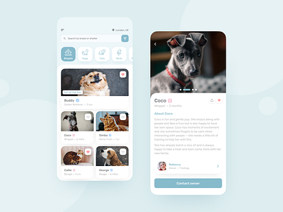 Pet adoption app app app design design ios ios app mobile app pets petshop product design ui ui design