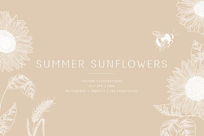 Summer Sunflowers bees creative market design drawing floral flowers graphicdesign illustration nature plants vector