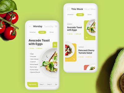 Weekly Recipe Recommendation App app clean food green light minimal recipe ui ux