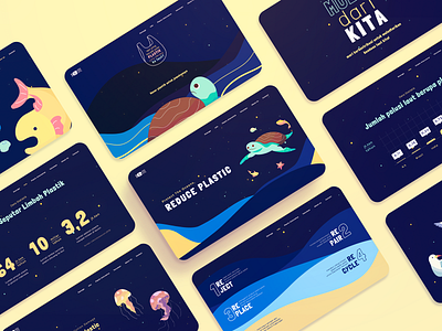 Educational Ocean Campaign Website colorful design education fish illustration modern ocean turtle ui uiux vector web website