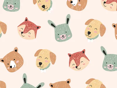 Cute pattern animal animals baby bear bunny cartoon character cute flat fox illustration kids mascot minimal pattern puppy simple
