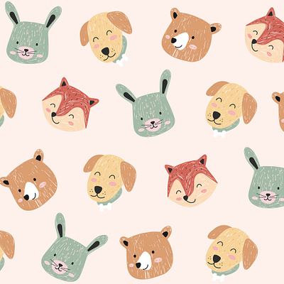 Cute pattern animal animals baby bear bunny cartoon character cute flat fox illustration kids mascot minimal pattern puppy simple