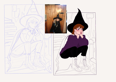 Witchy Mini Me WIP digital digitalart halfway there!! illustration art illustration design procreate roughs sketch wip witch witchy workinprogress