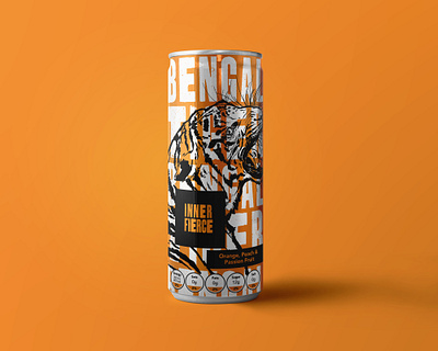 Inner Fierce Packaging - Bengal Tiger animals brand brand identity branding branding design can drinks illustration illustration art illustrator logo logo design logodesign logos packaging packaging design pen and ink tiger tiger mascot wildlife