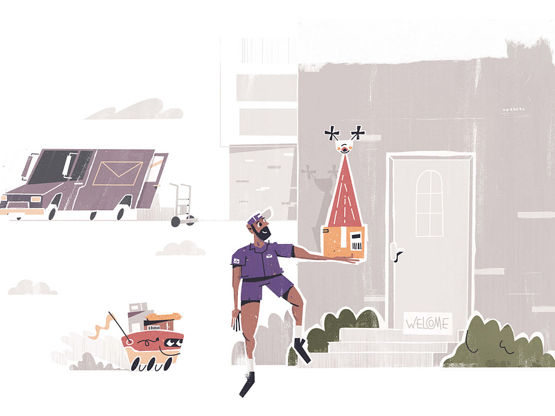 Postal worker character deliver delivery illustration illustrator integration mail package robot software tech ups