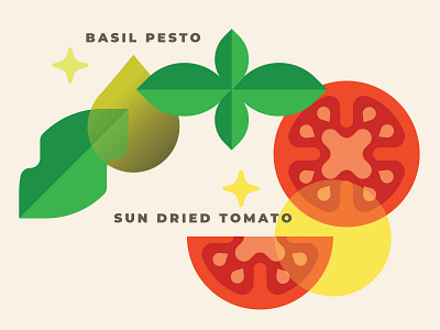 Chewma ingredients basic basil flavors geometric ingredients pesto snack sun dried tomato vector art vegetables veggies