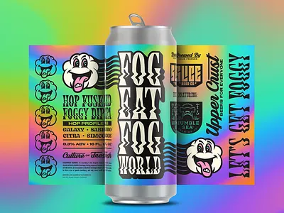 FOG EAT FOG WORLD badge beer branding brethren cloud craft beer dipa foggy gradient hazy identity illustration logo packaging slice trippy typography