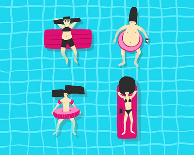 Crazy haircuts on floaties characters design floaties haircut hot illustration sea summer