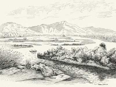 Landscape fishing landscape lineart linework nature outdoors pen and ink pen drawing river traditional water