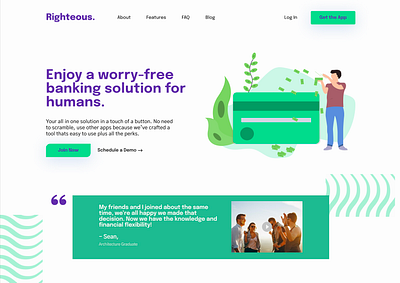 Righteous Banking App Web Design banking concept finance landingpage userinterface webdesign