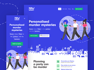 You Dunnit Website blue branding illustration mark murder mystery ui uiux website