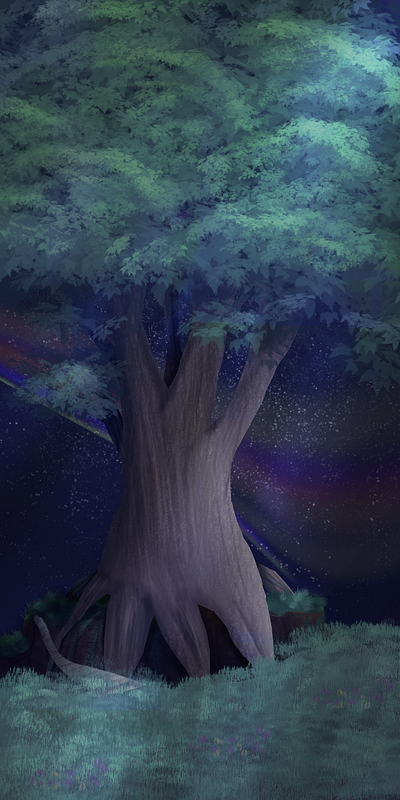 Giant Tree bridge concept design design environment design flat giant tree illustration illustrator night time tree