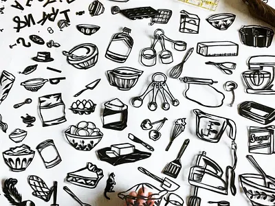 Paper Cut Kitchen Illustrations black and white cookbook cut paper eggs flour kitchenillustrations papercut papercutting portland illustrator spot illustration sugar xacto