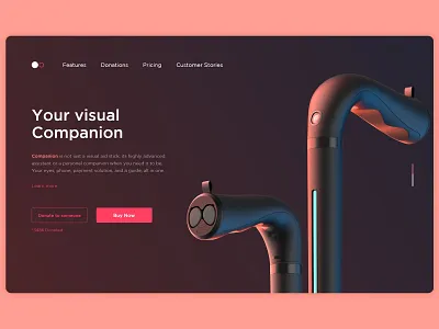 Companion - A Smart Visual Aid Stick - Landing Page binaural blind buy now camera ear buds hardware industrial design landing page modern ui smart cane visual aid white cane