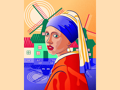 The girl with pearl earring 2d illustration adobe illustrator cc digital illustration editorial illustration freelance illustrator grain texture illustration portrait illustration surface design vector art vector illustration wacom cintiq