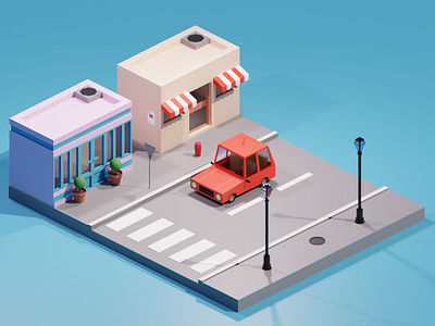 Cartoon Car 3d art blender car cartoon illustration isometric shop street