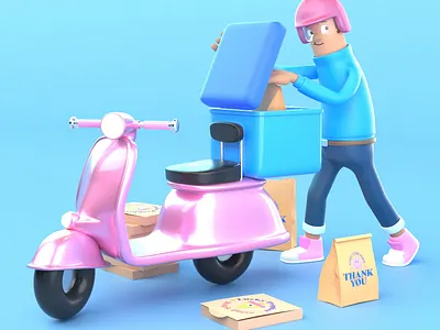 Delivery Character. 3d 3d art 3dillustration anima animation app character cute delivery design illustration render rig vespa