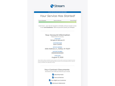 Stream's New Service Progress Emails branding communication electricity email design email marketing emails energy progress bar service email ui user journey ux welcome email