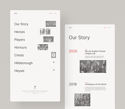 LFC History Page Concept clean concept dark ui design figma grid inspiration layout light minimal typography ui ux web web design website