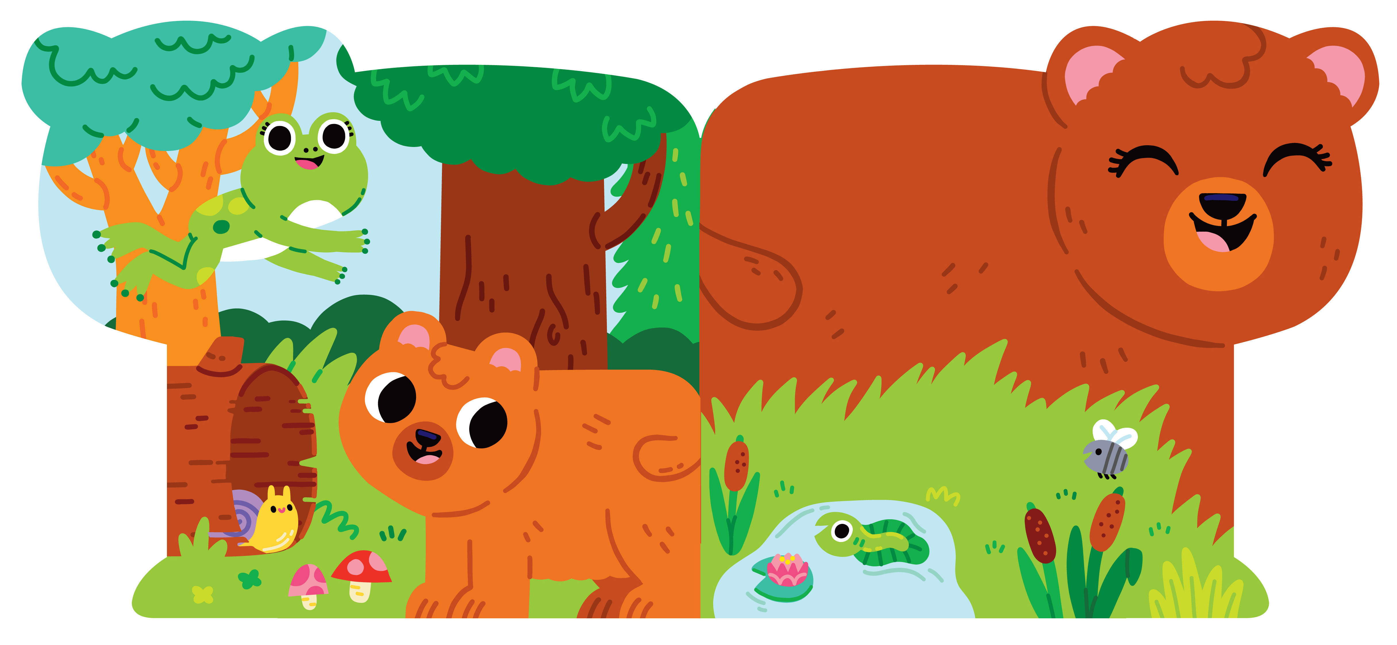 Baby Bear and Mommy Board Book animals bear board book characters childrens book childrens illustration cute drawing frog illustration tadpole