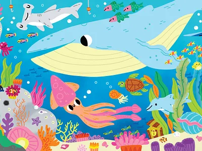 Underwater Seek-and-Find animals cute drawing illustration ocean underwater