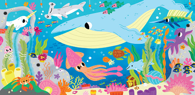 Underwater Seek-and-Find animals cute drawing illustration ocean underwater