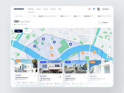 Berumah - Real Estate [Search Page] architecture building clean colorfull design flat house listing minimal minimalist product design property property listing property management real estate residence search hose search house search page ui