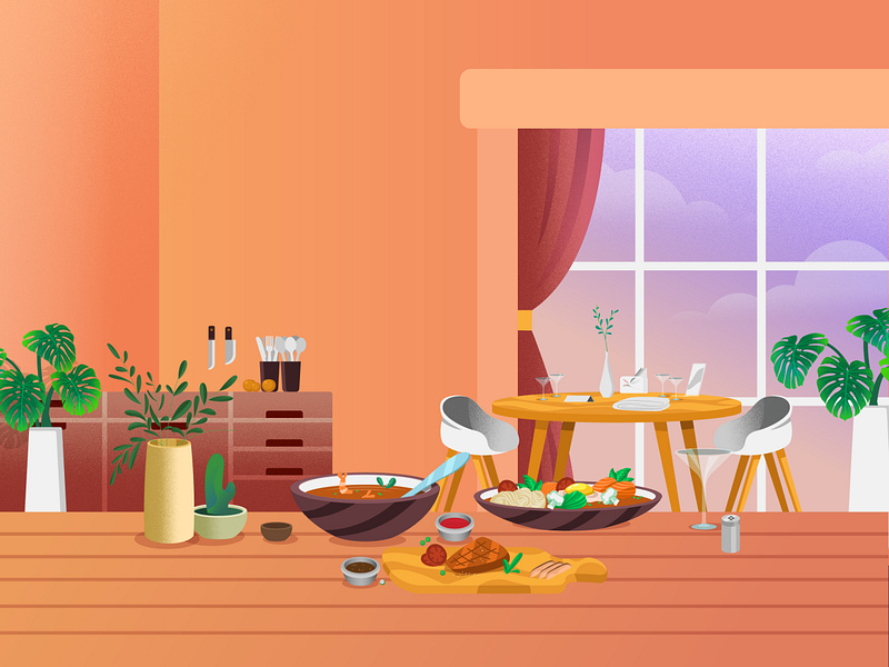 Food Illustration animation art buffet lunch chef table creative desginer dine dining dinner food header healthy illustration illustrator kitchen restaurant soup tasty vegetables website