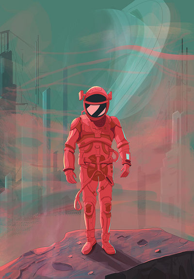 Astronaut Art (Digital Art) aesthetic astronaut character colorful cyberpunk digital art drawing fan art fictional fog galaxy green illustration interstellar orange outer space painting space the martian