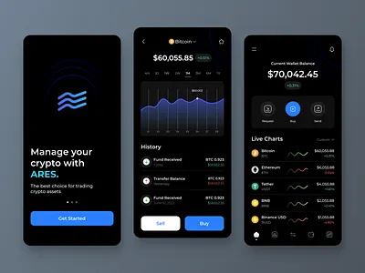 Crypto Wallet Ares. - Dark Mode app logo typography ui ux vector