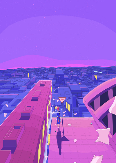 The Train Station (Digital art) aesthetic artwork astronomy city concept art digital drawing digitalart environment fictional character illustration pink poster purple sky stars