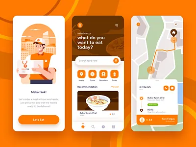 Food Delivery Apps UI & Illustration Exploration apps branding character delivery exploration food delivery graphic design illustrations landing page mobile apps orange ui user experience user interface ux vector illustration