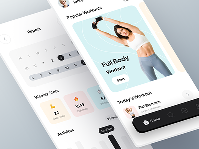 Fitness & Workout App activity app calendar clean design exercise fitness flat gym health ios minimal mobile mobile app sport app stats tracker training ui workout