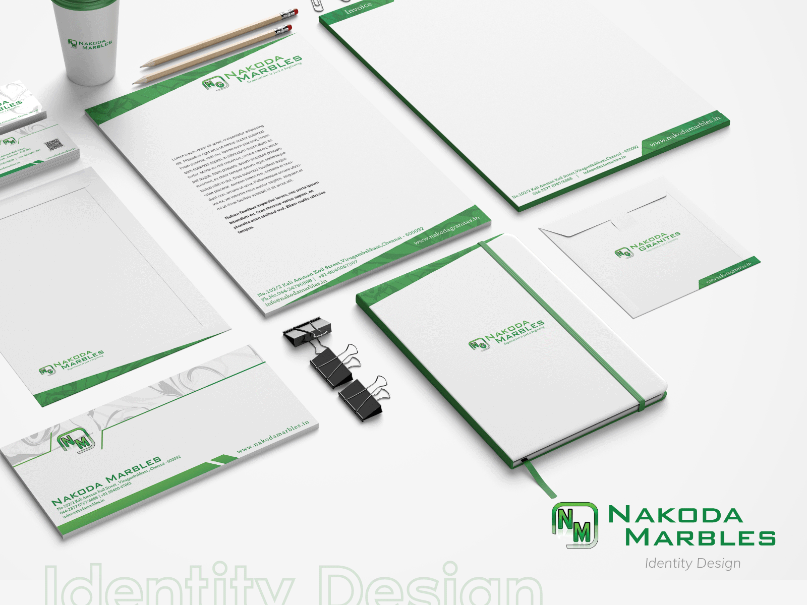 Corporate Stationery Design | Nakoda Marbles branding corporate identity corporate stationery design envelope envelope design green identity design identitydesign invoice invoice design letterhead letterhead design marble nakodamarbles stationery design stationery set visiting card design visiting cards visitingcard
